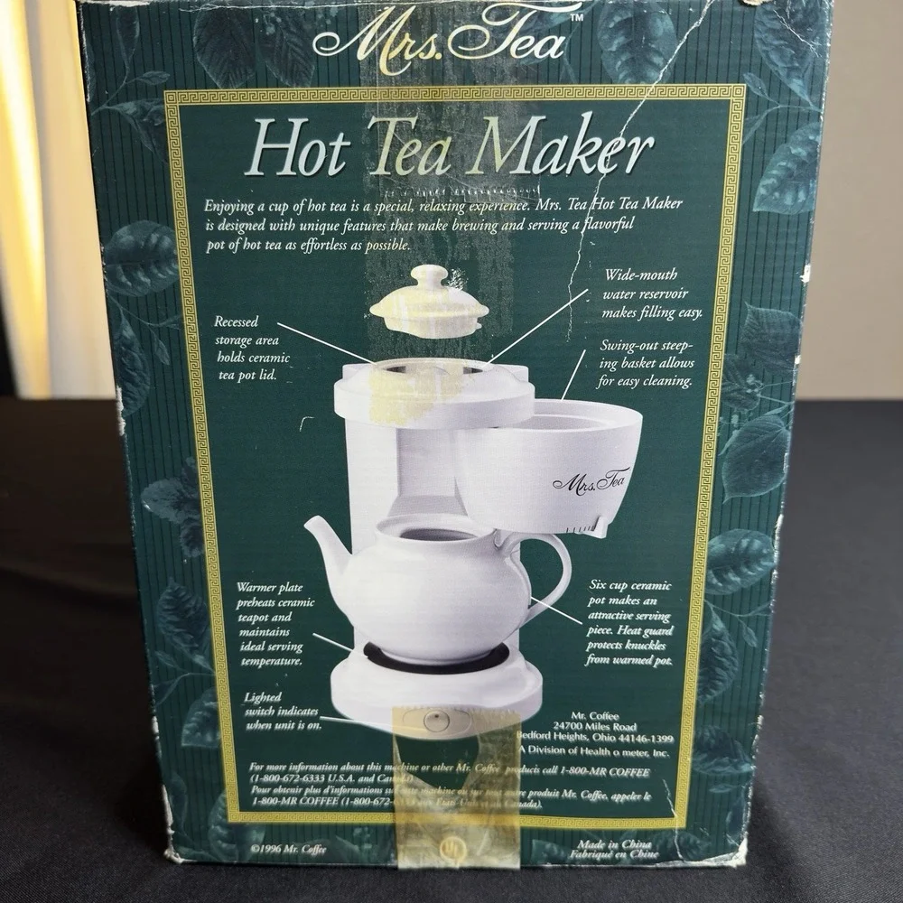 Mrs Tea by Mr Coffee Hot Tea Maker 6 Cup Ceramic Pot White Vintage NEW Open Box